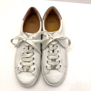 Ugg Milo Sneakers Womens 9 Lace Up White Leather Sneaker Low Top Silver Accent